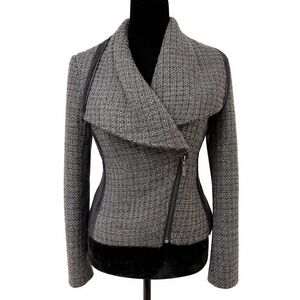 Vintage Cache Womens Asymmetrical‎ Moto Jacket Size 4 Black Woven Metallic Tweed